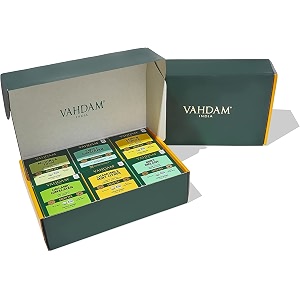 vahdam green tea wellness kit- 60 tea bags  4 flavors 15 each  variety green tea bags  100 natural tea
