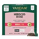 VAHDAM, Hibiscus Rose Tea Bags - 100% Whole Hibiscus Flowers Herbal Tea Bags (100 Count) With Rose, Chamomile &amp; Exotic Spices | Caffeine Free, Floral Flavor Tisane | Resealable Ziplock Pouch
