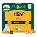VAHDAM Organic Turmeric Ginger Herbal Tea Bags (100 Pyramid Tea Bags) Caffeine Free, Non GMO | 100% Pure Herbal Blend - Savory &amp; Spicy, Plant-Based Teabags | Resealable Ziplock Pouch