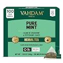 VAHDAM, Pure Mint Herbal Tea (100 Pyramid Tea Bags) Caffeine Free, Non GMO, Gluten Free | Blend of Spearmint &amp; Peppermint - Sweet &amp; Minty | Resealable Ziplock Pouch