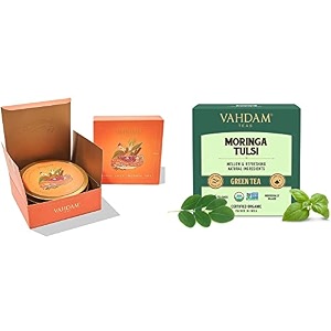 vahdam turmeric spiced tea gift set amp vahdam organic moringa tulsi green tea- 15 tea bags