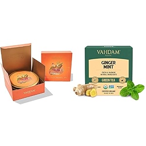 vahdam turmeric spiced tea gift set amp vahdam organic ginger mint green tea bags- 15 tbs