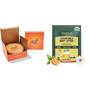 vahdam turmeric spiced tea gift set amp vahdam organic chamomile tea bags with mint amp citrus - 50 units