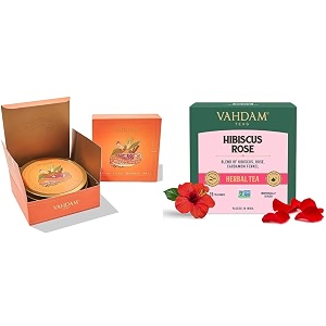 vahdam turmeric spiced tea gift set amp vahdam hibiscus rose herbal tea- 15 tea bags  100 natural ingredients  calming hibiscus amp fragrant rose