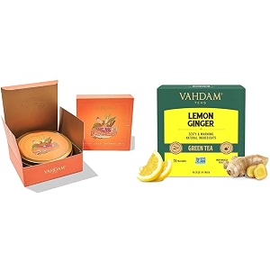 vahdam turmeric spiced tea gift set amp vahdam - organic ginger lemon green tea -15 green tea bags