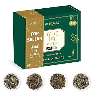 vahdam white tea loose leaf sampler  5 teas - himalaya silver needle blue mountain pearl darjeeling leaves - world39s healthiest tea  25 cups 176oz