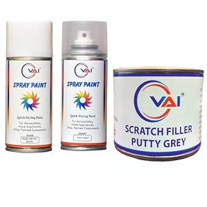 vai automotive spray paint pearl arctic white rc colour namepearl top coat for s-cross 450 ml for maruti cars with scratch filler putty grey 200 gms for car bike with 1 putty knife and 320 grits