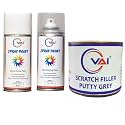VAI Automotive Spray Paint Pearl Arctic White (RC Colour Name)+Pearl Top Coat for S-Cross 450 Ml for Maruti Cars with Scratch Filler Putty Grey 200 Gms for Car, Bike with 1 Putty Knife and 320 Grits