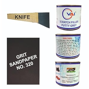 vai scratch filler putty grey 200 gms for car bike with 1 putty knife and 320 grit sandpaperto fill scratches and dentputty for car scratch putty