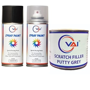 vai spray paint can compatible for maruti suzuki passion red amp gloss clear - 450 ml for maruti suzuki cars with scratch filler putty grey 200 gms for car bike with 1 putty knife and 320 grits
