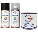 VAI Spray Paint Can Compatible for Maruti Suzuki New Silky Silver and Gloss Clear-450 Ml for Maruti Cars with Scratch Filler Putty Grey 200 Gms for Car, Bike with 1 Putty Knife and 320 Grits