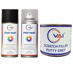vai touch up spray paint compatible for maruti suzuki nexa blue amp gloss clear - 450ml  includes scratch filler putty 200g putty knife amp 320 grit sandpaper  car amp bike touch-up kit