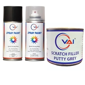 vai touch up spray paint compatible for maruti suzuki stargaze blue amp gloss clear- 450 ml for maruti suzuki car with scratch filler putty grey 200 gms for car bike with 1 putty knife and 320 grits