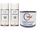 VAI Touch-Up Spray Paint Compatible for Maruti Suzuki Superior White - 225ml (Pack of 2) with Scratch Filler Putty Grey 200g, Putty Knife &amp; 320 Grit Sandpaper | For Swift, Wagon R, Alto, Dzire