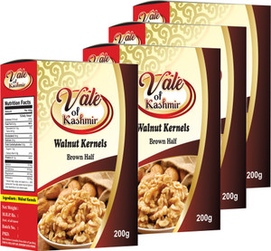 vale of kashmir walnut kernels brown half  vacuum pack  kashmiri walnuts without shell walnuts 4 x 200 g