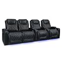 Valencia Oslo Home Theater Seating | Premium Top Grain Italian Nappa 11000 Leather, Power Recliner, Power Headrest, LED Lighting (Row of 4 Loveseat Left, Black)