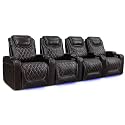 Valencia Oslo Home Theater Seating | Premium Top Grain Italian Nappa 11000 Leather, Power Recliner, Power Headrest, LED Lighting (Row of 4, Dark Chocolate)