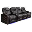 Valencia Oslo Home Theater Seating | Premium Top Grain Italian Nappa 11000 Leather, Power Recliner, Power Headrest, LED Lighting (Row of 4 Loveseat Center, Dark Chocolate)