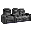 Valencia Oslo Home Theater Seating | Premium Top Grain Italian Nappa 11000 Leather, Power Recliner, Power Headrest, LED Lighting (Row of 3 Loveseat Right, Black)
