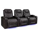 Valencia Oslo Home Theater Seating | Premium Top Grain Italian Nappa 11000 Leather, Power Recliner, Power Headrest, LED Lighting (Row of 3, Dark Chocolate)