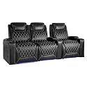 Valencia Oslo Home Theater Seating | Premium Top Grain Italian Nappa 11000 Leather, Power Recliner, Power Headrest, LED Lighting (Row of 3 Loveseat Left, Black)