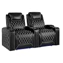 Valencia Oslo Home Theater Seating | Premium Top Grain Italian Nappa 11000 Leather, Power Recliner, Power Headrest, LED Lighting (Row of 2, Black)