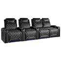 Valencia Oslo Home Theater Seating | Premium Top Grain Italian Nappa 11000 Leather, Power Recliner, Power Headrest, LED Lighting (Row of 4 Loveseat Right, Black)