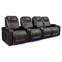 Valencia Oslo Home Theater Seating | Premium Top Grain Italian Nappa 11000 Leather, Power Recliner, Power Headrest, LED Lighting (Row of 4 Loveseat Right, Dark Chocolate)