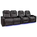 Valencia Oslo Home Theater Seating | Premium Top Grain Italian Nappa 11000 Leather, Power Recliner, Power Headrest, LED Lighting (Row of 4 Loveseat Left, Dark Chocolate)