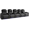 Valencia Oslo Home Theater Seating | Premium Top Grain Italian Nappa 11000 Leather, Power Recliner, Power Headrest, LED Lighting (Row of 5, Black)