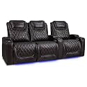 Valencia Oslo Home Theater Seating | Premium Top Grain Italian Nappa 11000 Leather, Power Recliner, Power Headrest, LED Lighting (Row of 3 Loveseat Left, Dark Chocolate)