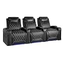 Valencia Oslo Home Theater Seating | Premium Top Grain Italian Nappa 11000 Leather, Power Recliner, Power Headrest, LED Lighting (Row of 3, Black)