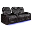 Valencia Oslo Home Theater Seating | Premium Top Grain Italian Nappa 11000 Leather, Power Recliner, Power Headrest, LED Lighting (Row of 3 Loveseat Right, Dark Chocolate)