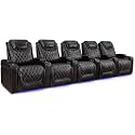 Valencia Oslo Home Theater Seating | Premium Top Grain Italian Nappa 11000 Leather, Power Recliner, Power Headrest, LED Lighting (Row of 5, Dark Chocolate)