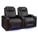 Valencia Oslo Home Theater Seating | Premium Top Grain Italian Nappa 11000 Leather, Power Recliner, Power Headrest, LED Lighting (Row of 2, Dark Chocolate)