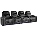 Valencia Oslo Home Theater Seating | Premium Top Grain Italian Nappa 11000 Leather, Power Recliner, Power Headrest, LED Lighting (Row of 4, Black)