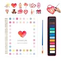 Valentine's Day Watercolor Workbook for Adults, Beginner Friendly Watercolor Painting Kit Pattern Water Coloring Book, Valentines Themed Practice Art Gift Water Color Paint Book with Palette Brush