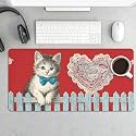Valentine Cat Love Extended Gaming Mouse Pad, with Stitched Edges Large Mouse Pad Desk Protector, Rubber Base Mousepad Keyboard Mouses Mat for Work Game Office Home 32"X16",E93