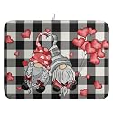 Valentine Gnome Hearts Dish Drying Mat Valentines Gnomes Dishes Dryer Mats for Kitchen Countertop 18x24 Inches Under Coffee Maker Drainer Matt Microfiber Large