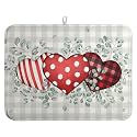 Valentines Day Dish Drying Mat Valentine Buffalo Plaid Eucalyptus Hearts Dishes Dryer Pad for Kitchen Countertops Microfiber 18x24 Inches