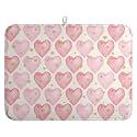 Valentines Dish Drying Mat Valentine Dishes Drying Pad Pink Golden Heart Love Absorbent Dish Dryer Matt for Kitchen Countertops Microfiber 18x24 Inches