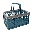 VALESKA 17" Plastic Milk Crate (Deepblue),33L Collapsible Crates for Storage, Foldable Collapsible Shopping Basket with Handles,Car Trunk Basket,for Kitchen