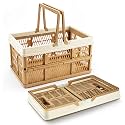 VALESKA Collapsible Crate 20L, Foldable Plastic Milk Crates for Storage, 15inch Collapsible Shopping Basket with Handles,Car Trunk Basket,for Kitchen（Brown）