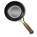 Iron Tadka Pan Thalippu Karandi with Wood Handle|Gas Compatible | Cookware, Frying Dal | Small and Handy | Naturally Non-Stick (8 Inches)