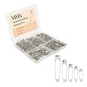 VAMA 300 Pcs 5 Assorted Sizes of Durable, Silver Small and Large Safety Pins Bulk, Rust-Resistant Nickel Plated Steel, Sharp Edge Pins for Clothes, Sewing, Arts & Craft