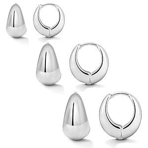 vama 3pairs 18k gold filled anti tarnish hoop earrings set for women chunky rose gold silver hypoallergenic small lightweight tiny thick trendy huggie hoop earring stacks for multiple piercing