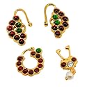 VAMA FASHIONS Golden Bharatanatyam Dance Jewellery Nath Without Piercing Kempu Nose Ring Pin Nathiya For Women