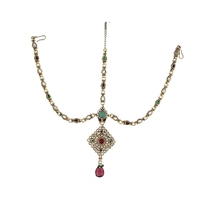 vama fashions matha patti maang tikka stone multicolor damini teeka with borla for women