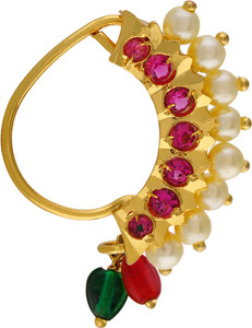 vama fashions pearl gold-plated plated mother of pearl nose ring