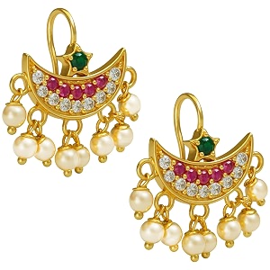 vama fashions 18k gold plated anti tarnish half moon peacock shape traditional maharashtrian press on bugadi upper ear clip on earrings for women amp girls
